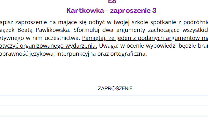 Zaproszenie 3 - kartkówka, egzamin ósmoklasisty