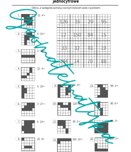 Mnożenie i dzielenie liczby dwucyfrowej przez jednocyfrową. Kodowana karta pracy.