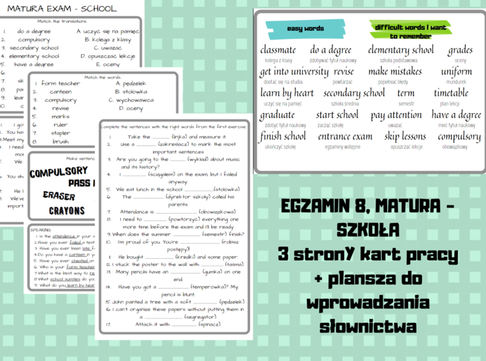 Słownictwo - szkoła- EGZAMIN 8, MATURA