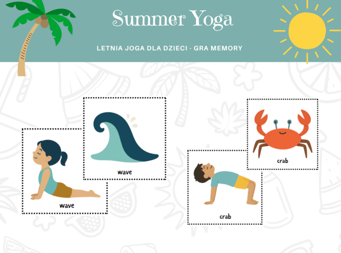 Summer Yoga for Kids - Memory Game - Letnia Joga dla dzieci - Gra - Karty Edukacyjne - ruch - 2 wersje językowe - angielski - polski