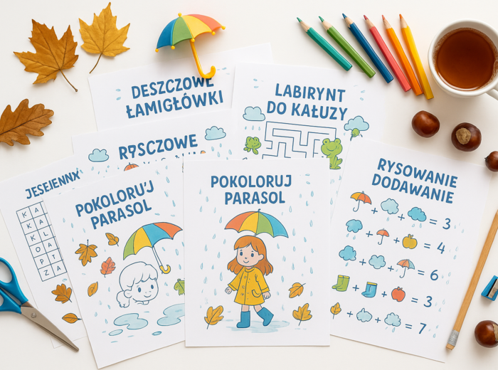 Karty Pracy: "Deszczowe łamigłówki"