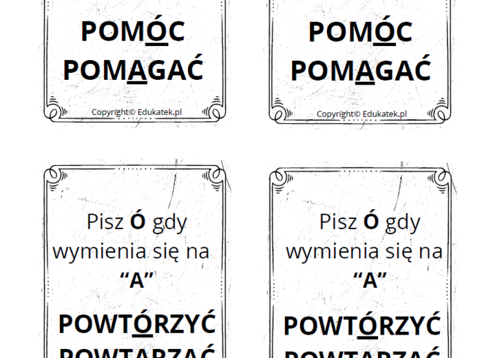 Memory ortograficzne – zasady pisowni z u-ó (wersja czarno- biała)