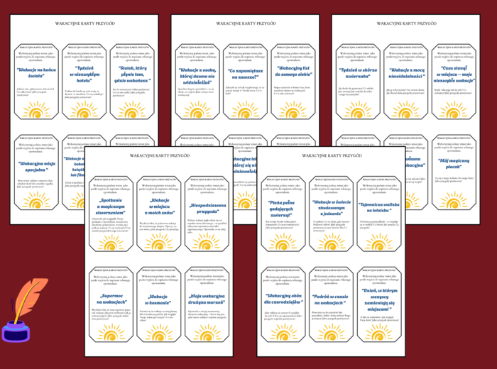 WAKACYJNE KARTY PRZYGÓD – ćwiczenia redakcyjne – 60 szt. – wakacje – lato – opowiadanie