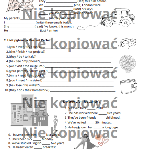 Karta pracy - czas Present Perfect (A2)