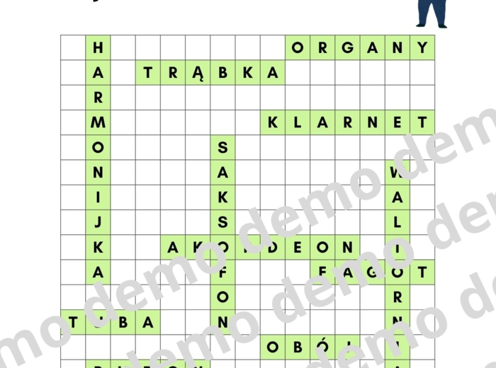 Muzyka, klasa 4-5. Instrumenty dęte. Karta pracy: wykreślanka.