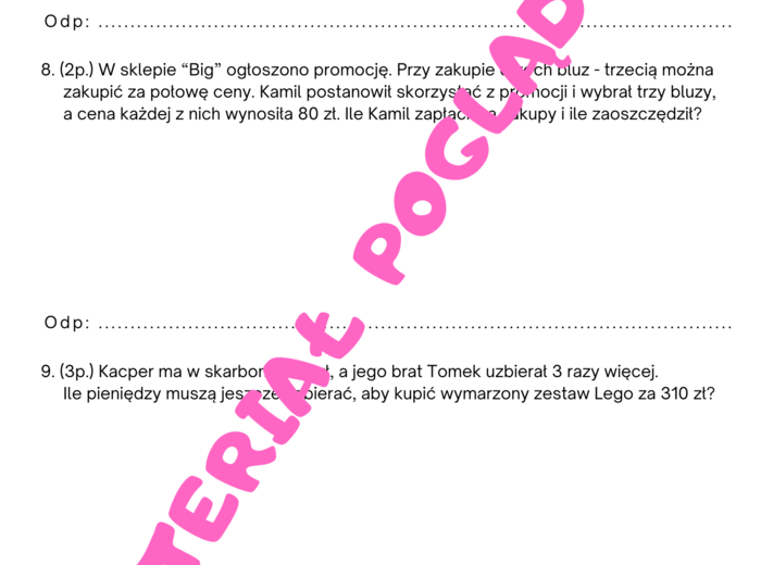 Sprawdzian. Liczby i działania. Klasa 5. GWO