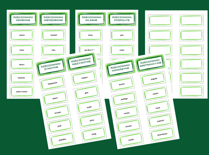 RZECZOWNIKI – fiszki – 5 stron – kl. 4- 8