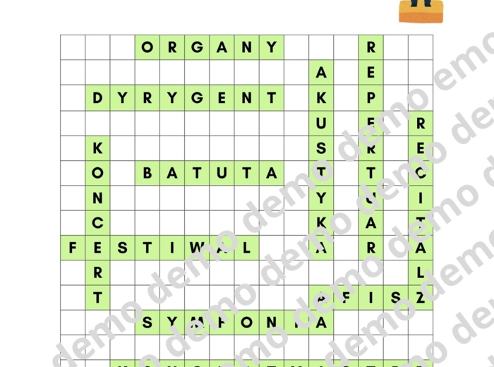 Muzyka, klasa 4-5. Filharmonia. Karta pracy: wykreślanka.