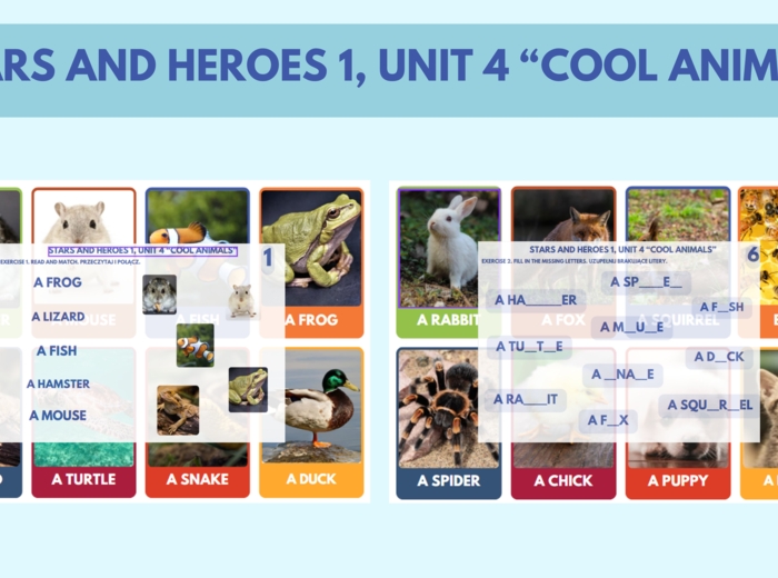 STARS AND HEROES 1 UNIT 4 - COOL ANIMALS, Flashcards & exercises
