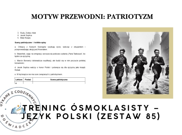Trening ósmoklasisty – język polski (zestaw 85). Motyw przewodni: PATRIOTYZM