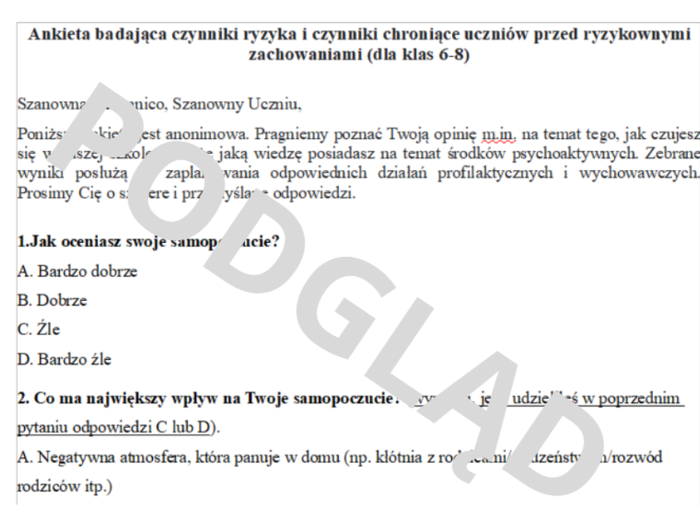 Ankiety badające czynniki ryzyka i czynniki chroniące uczniów przed ryzykownymi zachowaniami
