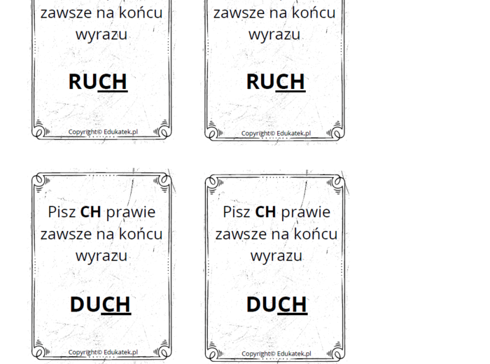 Memory ortograficzne – zasady pisowni ch-h (wersja czarno-biała)