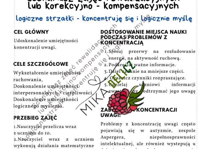 Scenariusz zajęć rewalidacyjnych lub korekcyjno-kompensacyjnych