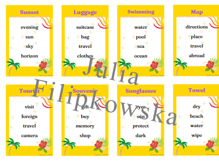 Taboo/ Gra/ Summer holidays / Wakacje / Warm-up/ Rozgrzewka/ Klasy 4-6/ Klasy 6-8/ Liceum/ SP 4-6/ SP 8/ SP 6-8/ Zabawa