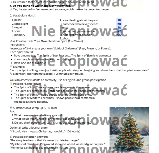 Karta pracy +scenariusz lekcji "The Ghost of Christmas Past" (B1)
