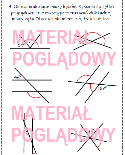 Kąty - karta pracy, kartkówka klasy 4, 5, 6