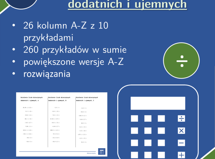 Dzielenie liczb dziesiętnych dodatnich i ujemnych | matematyka | 26 kolumn