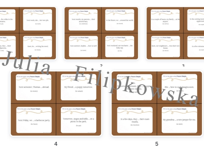 Future Simple/ Zdania twierdzące/ Karty do mówienia/ Mówienie/ Speaking/ Konwersacje/ Klasy 4-8/ Klasy 4-6/ Klasy 6-8/ SP/ Warm-up/ Rozgrzewka/ Speaking cards/ Gramatyka/ Grammar/ Speaking cards grammar/ Grammar cards/ E8