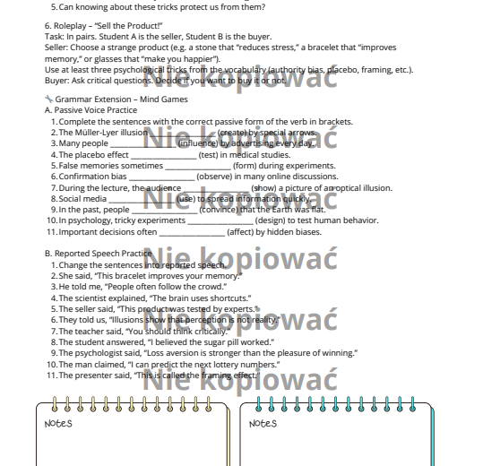 Karta Pracy: Mind Games - the Psychology of Decisions (słownictwo + Passive Voice i Reported Speech) B1/B2