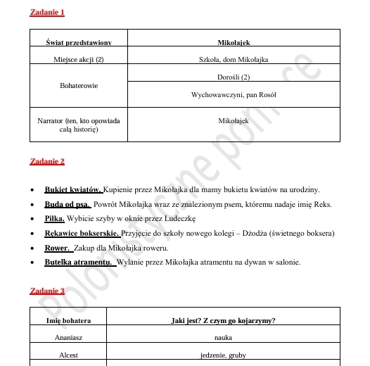 Sprawdzian po omówieniu lektury "Mikołajek"