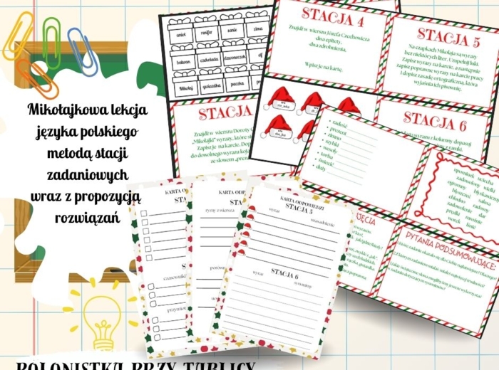 Mikołajki na języku polskim, lekcja mikołajkowa, stacje zadaniowe, stanowiska klasy 4-6