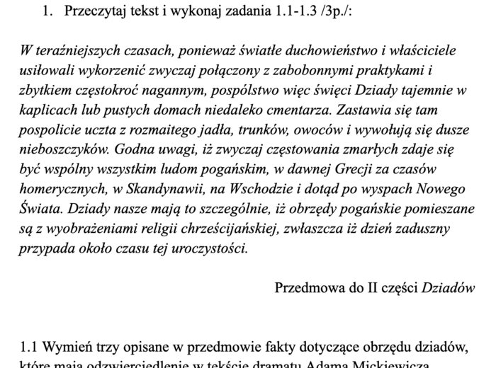 Sprawdzian "Dziady" cz. II.