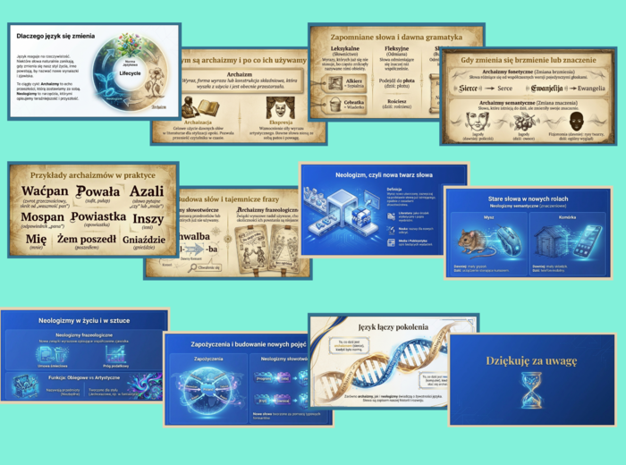 🏛️🚀ARCHAIZMY I NEOLOGIZMY – prezentacja multimedialna (13 slajdów) - słownictwo