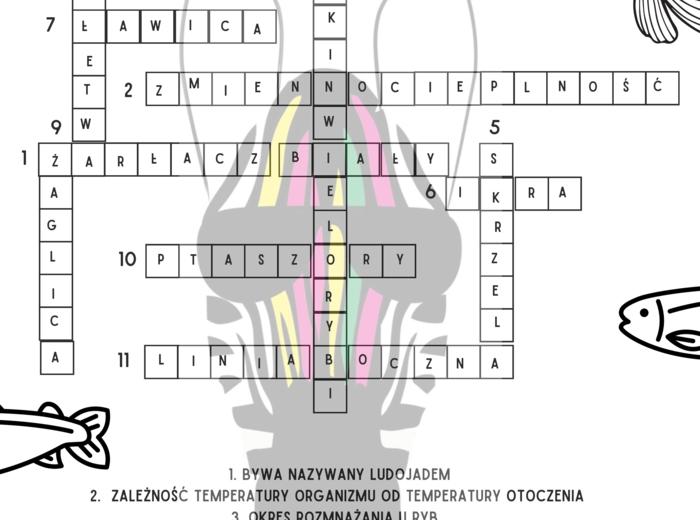 Krzyżówka powtórzenie wiadomośći RYBY