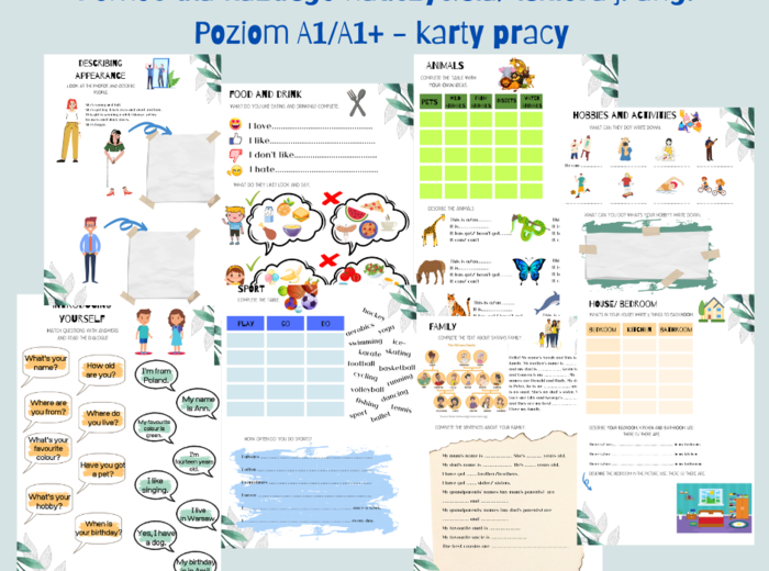 Karty pracy język angielski poziom początkujący A1/A1+