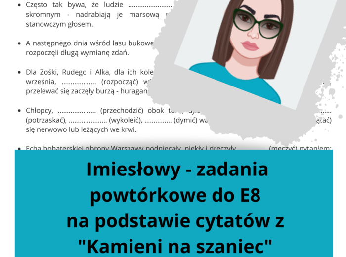 Imiesłowy - powtórka do E8 (infografika i zestaw zadań)