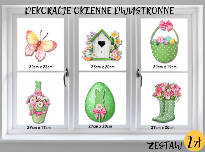 DEKORACJE dwustronne – WIOSNA, WIELKANOC zestaw zielony