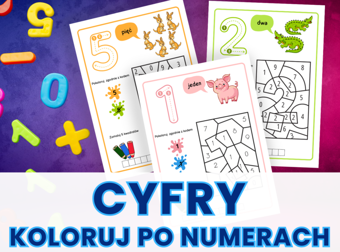 CYFRY 0-9 - karty pracy, kolorowanka, kodowanka, kodowanie, liczenie, zerówka, klasa 1