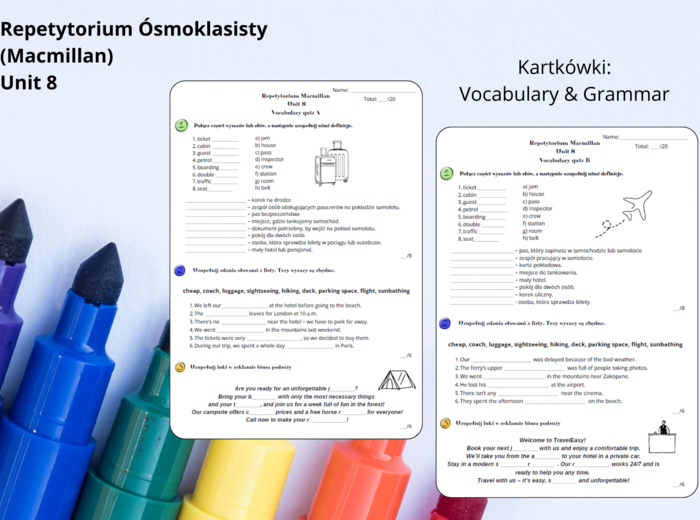 Repetytorium Macmillan - Unit 8 Podróżowanie i turystyka - Kartkowki - Grammar - Vocabulary short test