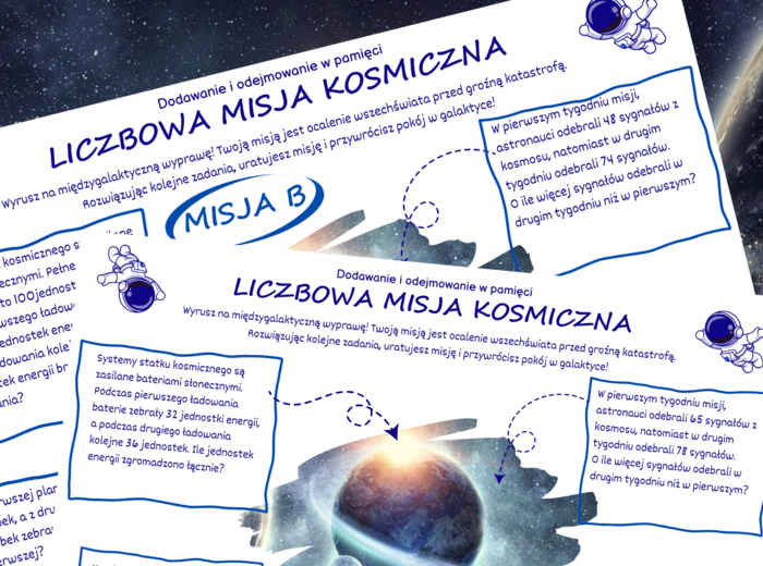 LICZBOWA MISJA KOSMICZNA - dodawanie i odejmowanie do 100, klasy 3, 4, 5, karta pracy