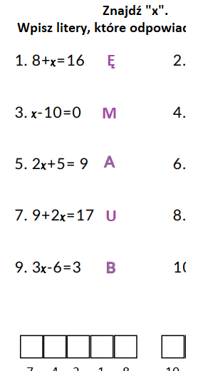 Oblicz x. Świetna zabawa z rozwiązywania równań. Klasa 6-7-8.