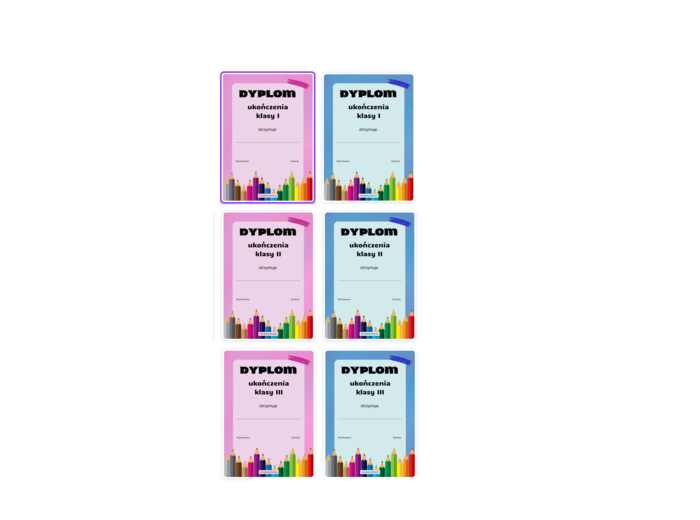 Dyplom ukończenia klasy I II III - wersja 2