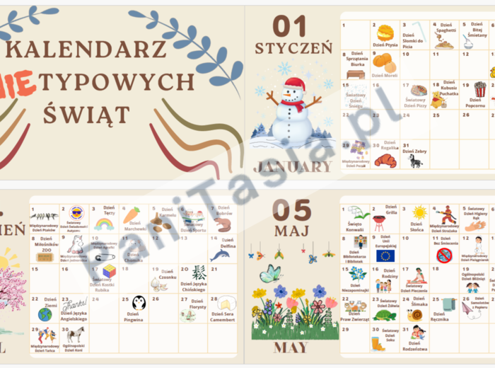 Kalendarz Świąt Nietypowych - uniwersalny ! na każdy rok !