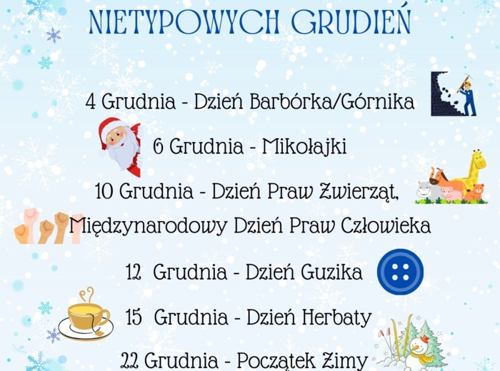 PAKIET MATERIAŁÓW NA GRUDZIEŃ WEDŁUG KALENDARZA ŚWIĄT I DNI NIETYPOWYCH.