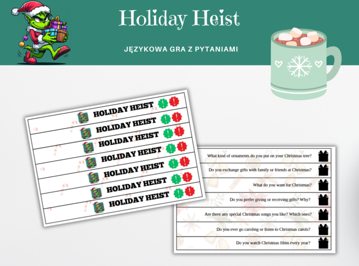 Holiday Heist - językowa gra, język angielski, pytania związane z Świętami Bożego Narodzenia, Christmas ESL questions, gra podobna do Kaboom!