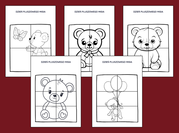 DZIEŃ PLUSZOWEGO MISIA – biblioteka – świetlica – przedszkole - UKŁADANKA - układanki - puzzle - kolorowanka - 10 szt.