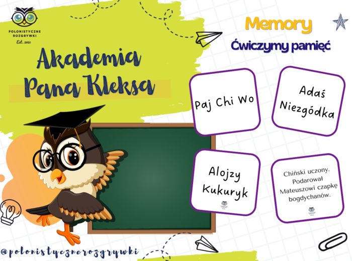 Akademia Pana Kleksa. Memory. Gra dydaktyczna. Gra lekturowa. Lektura obowiązkowa