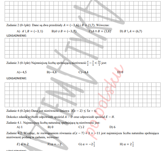 Karta pracy - zbiory, przedziały, wyrażenia algebraiczne - poziom podstawowy