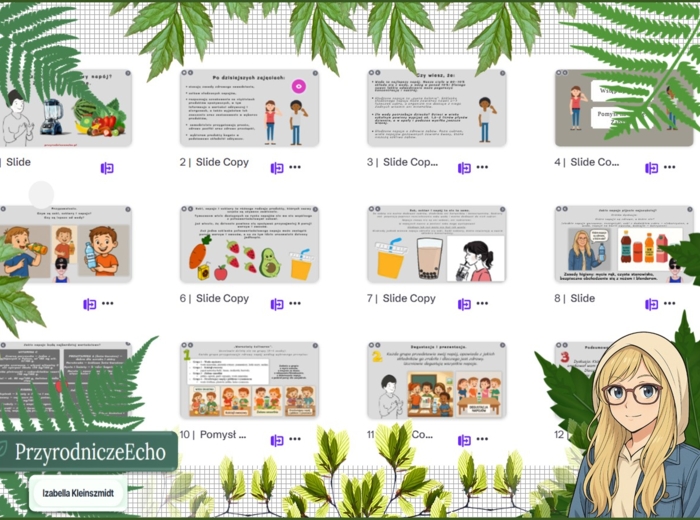 Prezentacja multimedialna w genial.ly „Jak przygotować zdrowy napój? Zajęcia kulinarne.”. Edukacja zdrowotna. Klasa 4. Dział „Moje odżywianie”.