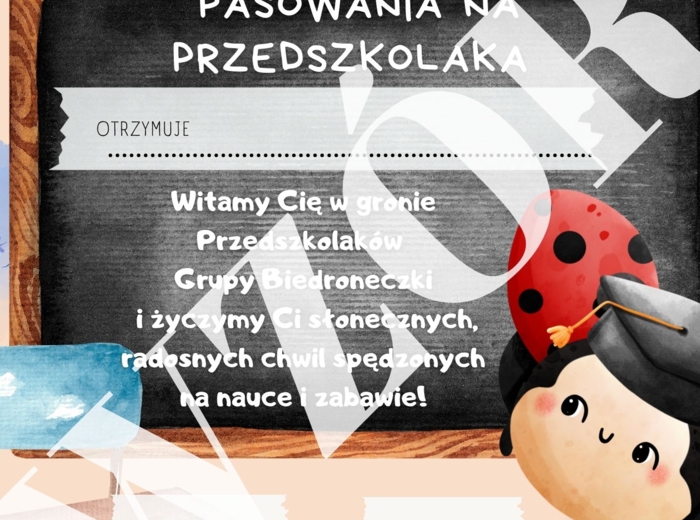 Dyplom pasowania na przedszkolaka - podpisana grupa biedronki