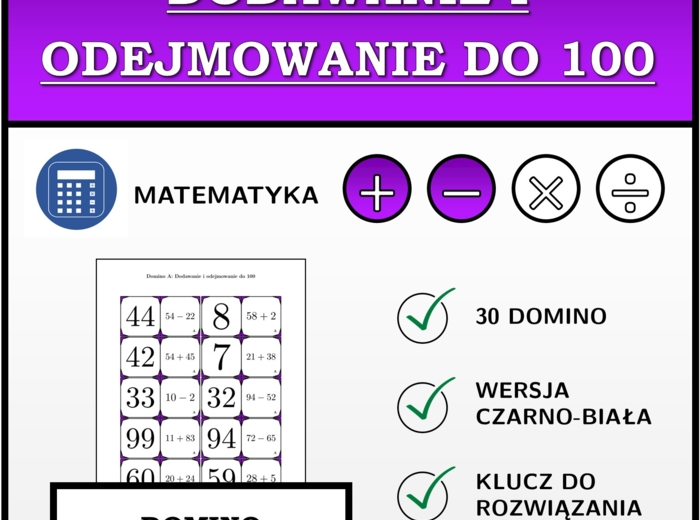 Domino - Dodawanie i odejmowanie do 100 | matematyka