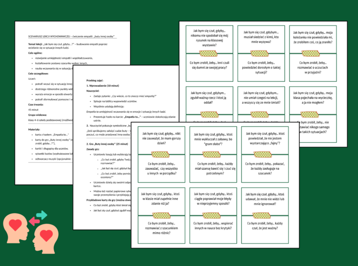 BUTY INNEJ OSOBY - scenariusz lekcji i gra - 60 fiszek - ZAJĘCIA Z WYCHOWAWCĄ – biblioteka – świetlica - klasy 4-8 - EMPATIA