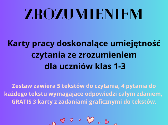 Czytanie ze zrozumieniem dla klas 1-3  - pakiet 5 tekstów + GRATIS