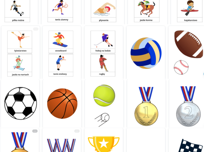 Sporty - nazwy sportów z obrazkami, piłki, kolorowanki,