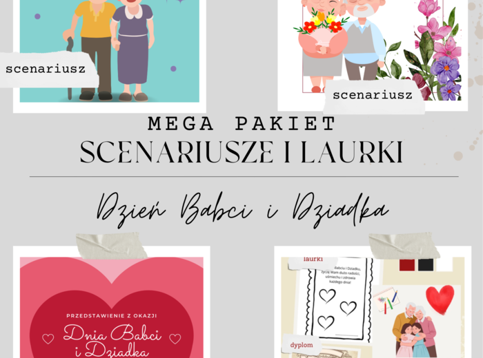 MEGA PAKIET DZIEŃ BABCI I DZIADKA- 3 SCENARIUSZE,LAURKI I KARTY PRACY