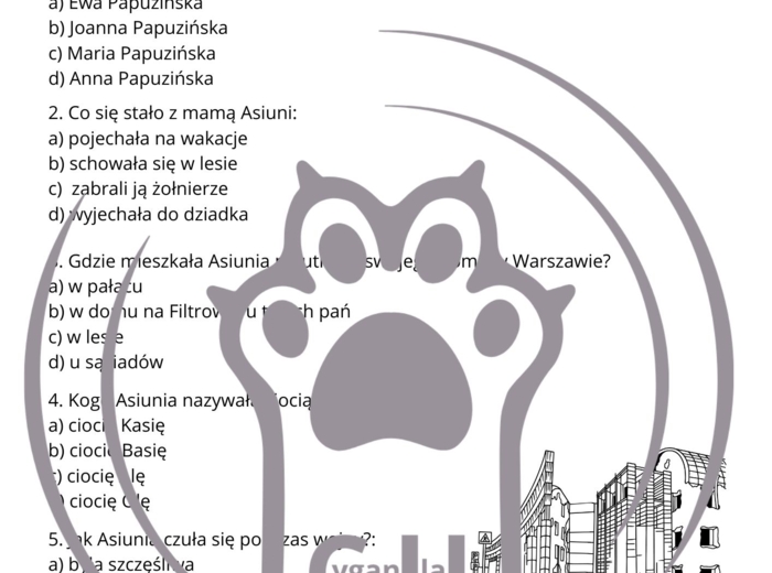Karty Pracy z odpowiedziami do lektury „Asiunia” Joanny Papuzińskiej